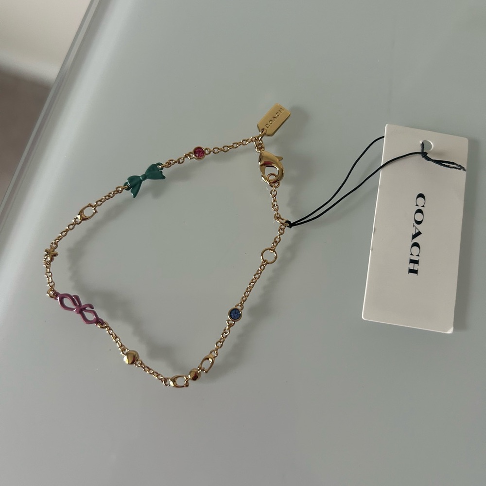 Coach Gold Multicolor Bow Charm Bracelet - Picture 2 of 4